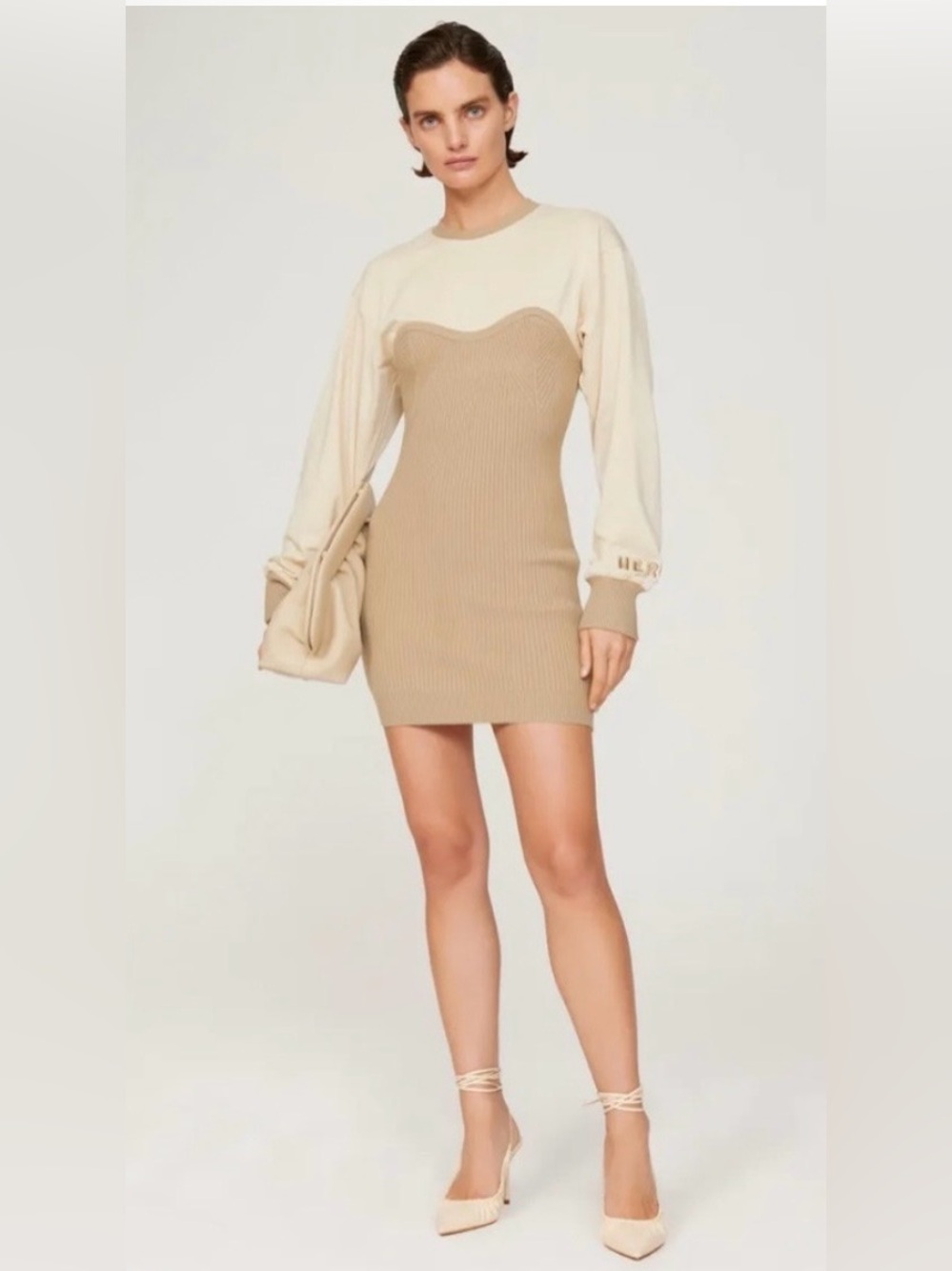 *Flawed RTR Herve Tan Ribbed Sweatshirt Dress (0463)